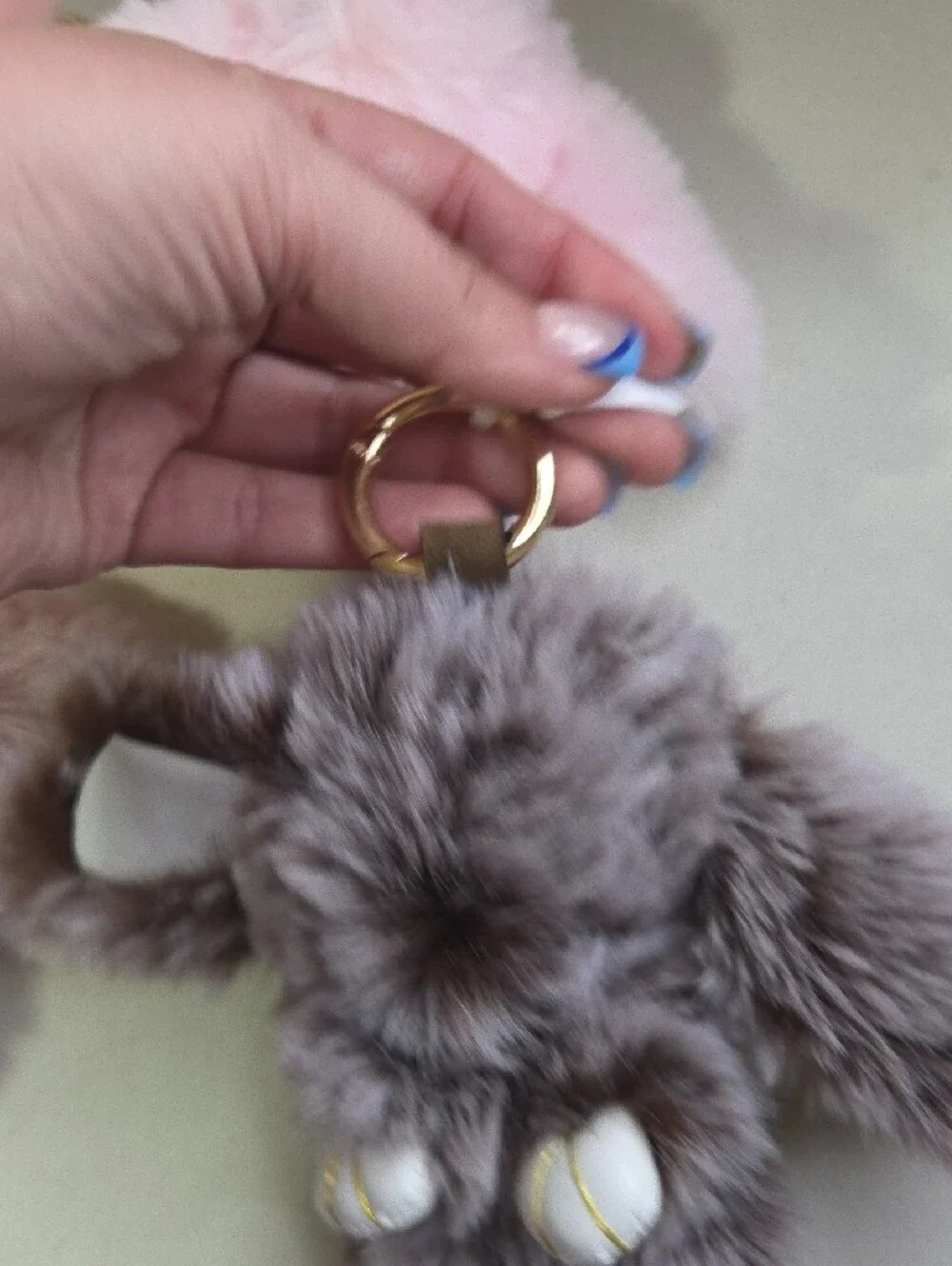Plush Bunny Keychain Bagcharm - Pink & Gray Faux Fur